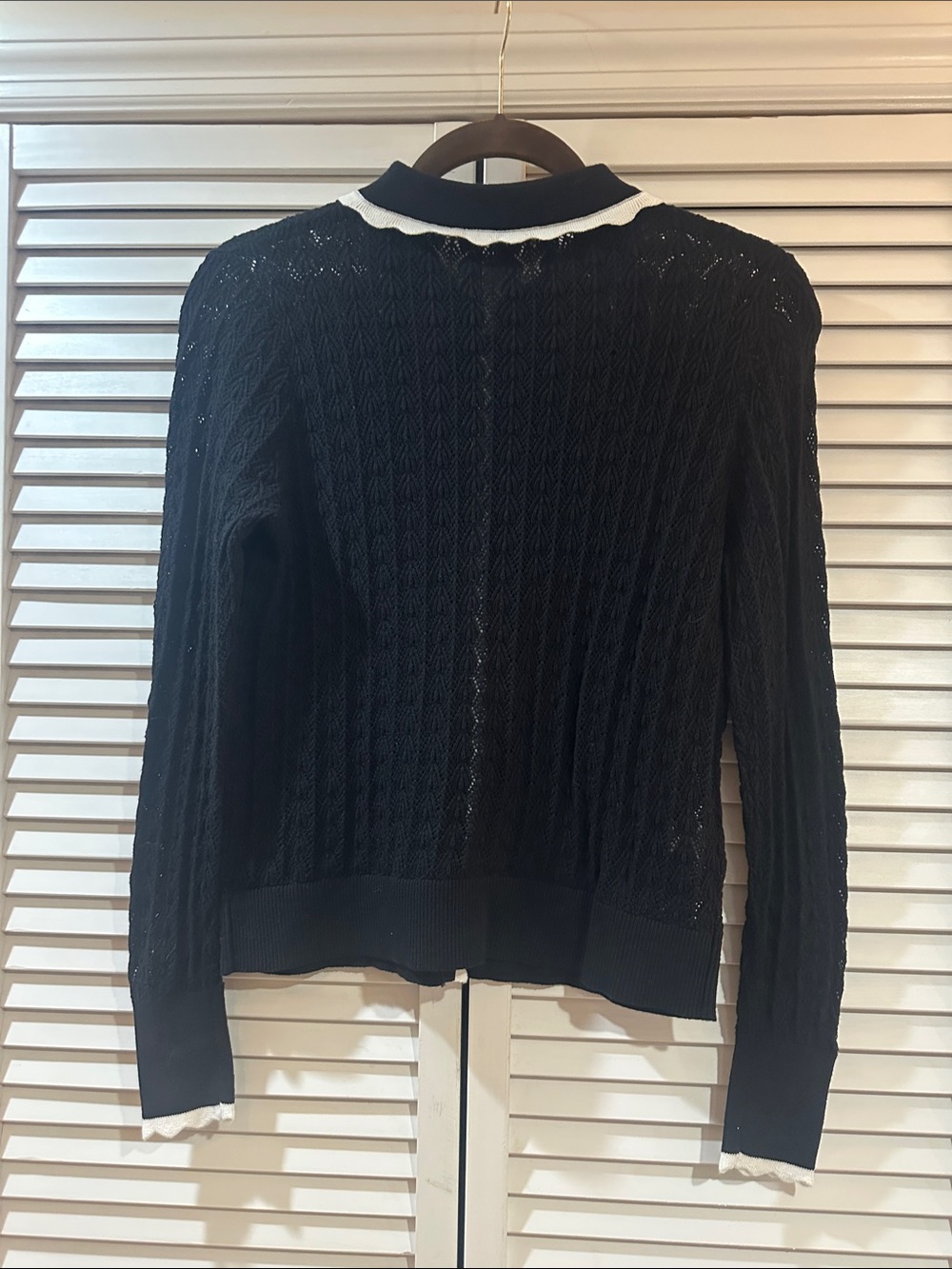 LOFT Black Cardigan with Cream Scalloped Trim - Picture 7 of 10
